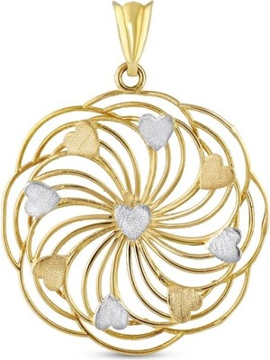 Koçak 14 Ayar Kalpli Tasarım Çiçek Altın Kolye Ucu