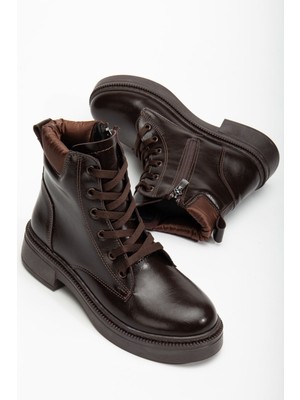 Shemard Kadın Kahverengi Cilt Bağcık ve Fermuarlı Postal Bot