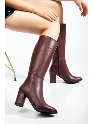 Shemard YSN-4422 Bordo Cilt Topuklu Kadın Çizme