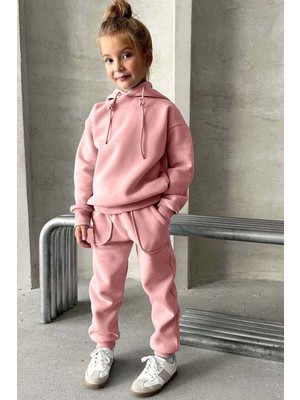 Riccotarz Kız Çocuk Şardonlu Ip Detaylı Sweatshirt Pamuklu Pembe Eşofman Takım