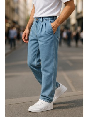 Cedy Denim Erkek Pileli Yüksek Bel Bol Kesim Baggy Loose Fit Jean PANTOLON-C354