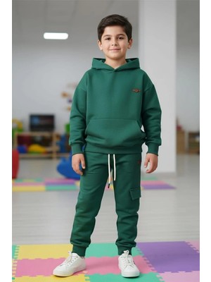 Koçak Kids Kapüşonlu ve Kanguru Cepli Yeşil Renk Erkek Çocuk Eşofman Takım