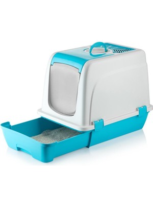 Şenyayla Kapalı Kedi Tuvaleti Orta Çekmeceli 57*40*47H Cm- Turkuaz