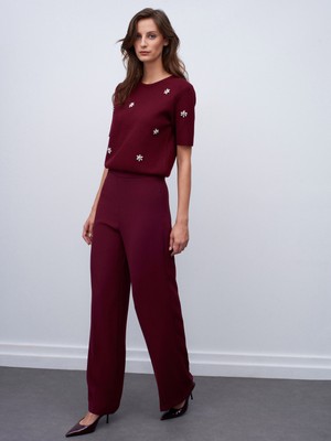 Dilvin 7535 Yanı Fermuarlı Bol Paça Pantolon-Bordo