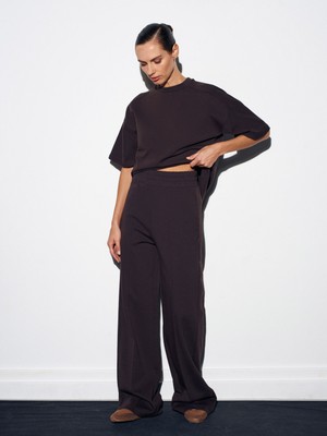 Dilvin 71925 Beli Lastikli Bol Pantolon-Koyu Kahve