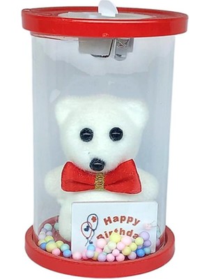 Casaba Hediyelik Cam Fanus Happy Birthday Işıklı Ayıcık Kırmızı