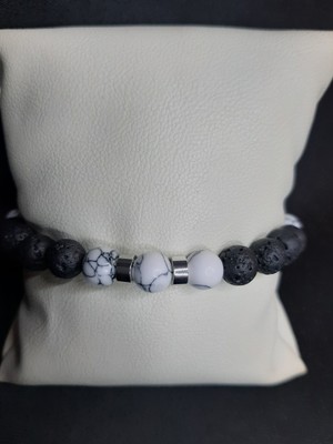 Mryart Siyah Lav Taşı ve Geanit Görünümlü Gri Taşlı Bileklik Tarz Tasarım