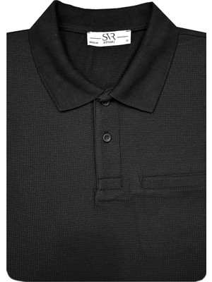 Süvari Rahat Kalıp Polo Yaka Melanjlı Cepli Uzun Kol Sweat