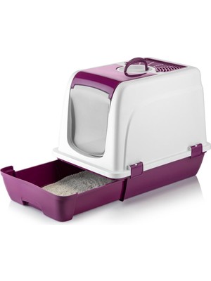 Şenyayla Kapalı Kedi Tuvaleti Orta Çekmeceli 57*40*47H Cm-Lila