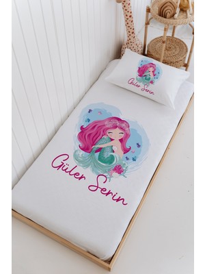 Lilabio Isme Özel %100 Pamuk Bebek ve Çocuk Tek Kişilik 165 x 225 cm Pike Takımı-Deniz Kızı