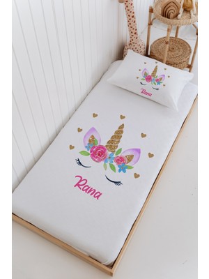 Lilabio Isme Özel %100 Pamuk Bebek ve Çocuk Tek Kişilik 165 x 225 cm Pike Takımı Unicorn