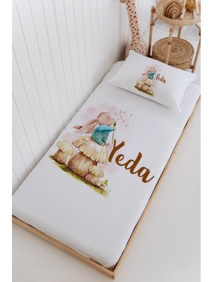 Lilabio Isme Özel %100 Pamuk Bebek ve Çocuk Tek Kişilik 165 x 225 cm Pike Takımı-Tavşan