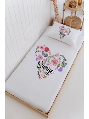 Lilabio Isme Özel %100 Pamuk Bebek ve Çocuk Tek Kişilik 165 x 225 cm Pike Takımı-Çiçek Çemberi