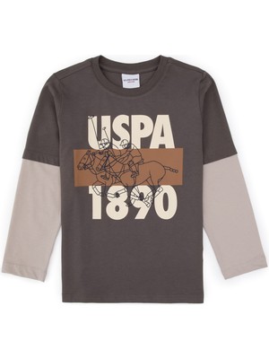 U.S. Polo Assn. Erkek Çocuk Vizon Renkli Grafik Desenli Kolsuz Sweatshirt Ekstra Tek Cepli