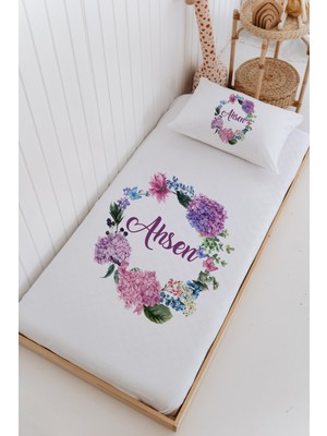 Lilabio Isme Özel %100 Pamuk Bebek ve Çocuk Tek Kişilik 165 x 225 cm Pike Takımı-Çiçek Çemberi