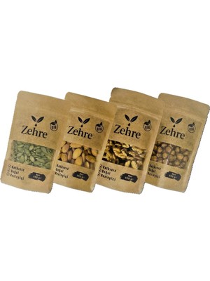 Zehre Fit 4'lü Avantaj Paketi - 150 gr Çiğ Kabak Çekirdeği Içi + 150 gr Çiğ Badem Içi + 150 gr Çiğ Fındık Içi + 150 gr Ceviz Içi