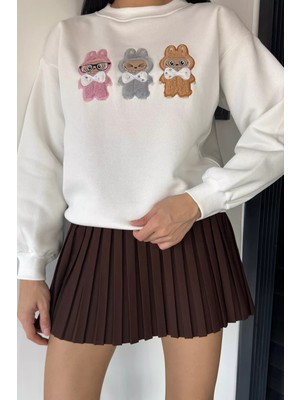 Gülseli Kadın Bisiklet Yaka Ön Nakışlı Şardonlu Sweatshirt P-00018838