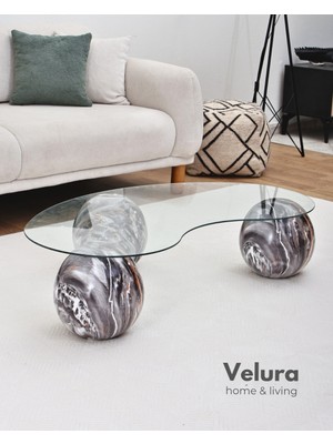 Modern Orta Sehpa & Top Sehpa Cam Sehpa & Küre Orta Sehpa - Dune - Fasulye - Şeffaf Cam