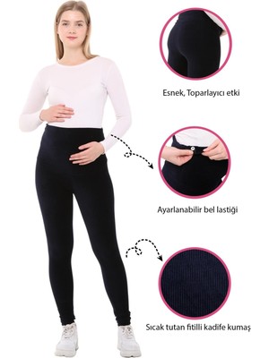 Luvmabelly Beli Ayarlanabilir Kışlık Kadife Hamile Tayt Esnek ve Sıcak Tutma Özelliği Lacivert