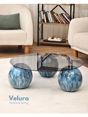 Modern Orta Sehpa & Top Sehpa Cam Sehpa & Küre Orta Sehpa - Sky - Yuvarlak - Füme Cam