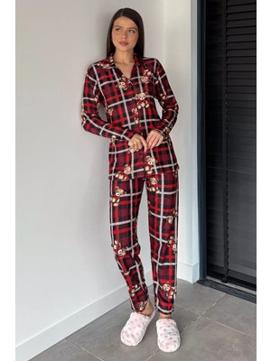 Gülseli Kadın Ekose Desenli Ön Düğmeli Uzun Kol Pijama Takımı P-00018754