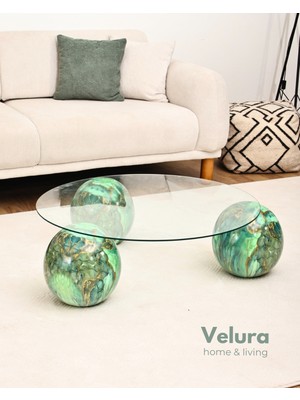 Modern Orta Sehpa & Top Sehpa Cam Sehpa & Küre Orta Sehpa - Jungle - Yuvarlak - Şeffaf Cam