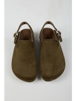 Lapaz Kadın Vegan Deri Tokalı Haki Sabo Terlik