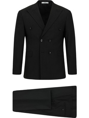 Kiğılı 7 Drop Slim Fit Dar Kesim Çizgili Kruvaze Takım Elbise