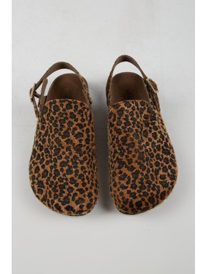 Lapaz Kadın Vegan Deri Tokalı Leopar Sabo Terlik