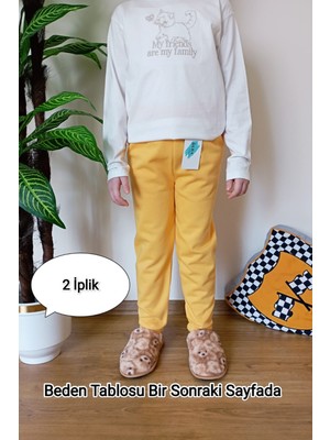 Çocuk Sarı 2 Iplik Şardonlu Paçası Lastikli Kışlık Eşofman Altı