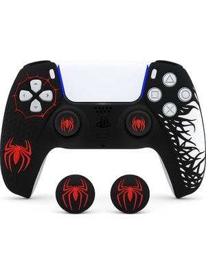 Cosmostech Ps5 Dualsense Joystick Koruyucu Silikon Kılıf + 2 Adet Analog Başlık – Yüksek Kaliteli, Esnek, Şık Spider 2 - Desenli Kaplama