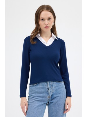 Rays Laci Yumuşak Dokulu Gömlek Yaka Görünümlü Bluz 8198A