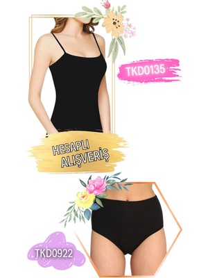 Tutku Kadın Ribana Ip Askılı Atlet ve Desenli Külot Takım 6'lı Set (12 Parça) TKD0135 - TKD0922