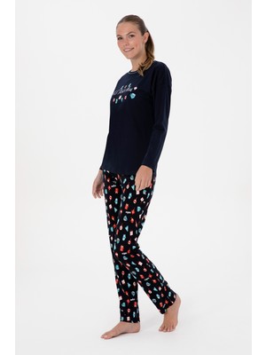 U.S. Polo Assn. Kadın Lacivert Yılbaşı Temalı Pijama Takımı 50318896-VR033
