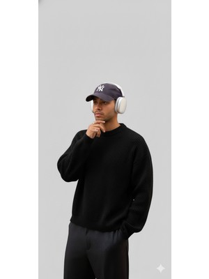 ModaBase Erkek-Selanik Örgü-Oversıze-Bisiklet Yaka-Kazak