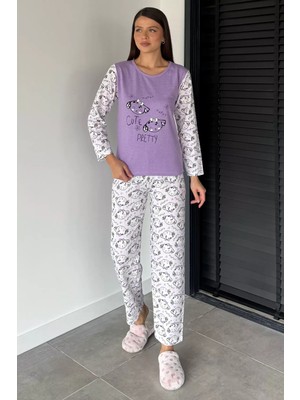 Gülseli Kadın Çift Renkli Bisiklet Yaka Baskılı Pijama Takımı P-00018726