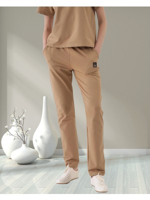Minervaxint Kadın Regular Fit Normal Lastikli Bel Yan Cepli Pamuklu Sweat Pantolon