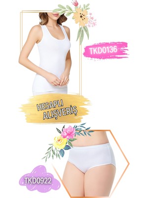 Tutku Kadın Ribana Geniş Askılı Atlet ve Desenli Külot Takım 6'lı Set (12 Parça) TKD0136 - TKD0922