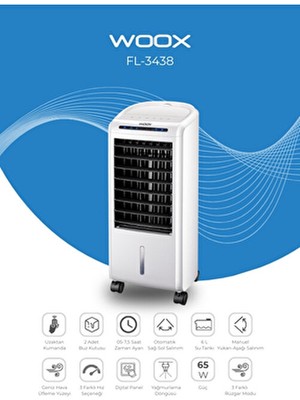 Woox FL2218R Portatif Hava Soğutucu 10000 BTU İyonizerli 65 Watt Beyaz Renk