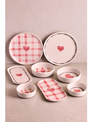 Perotti Hearts 14 Parça 6 Kişilik Kalpli Seramik Stackable Kahvaltı Seti Sunum Tabağı
