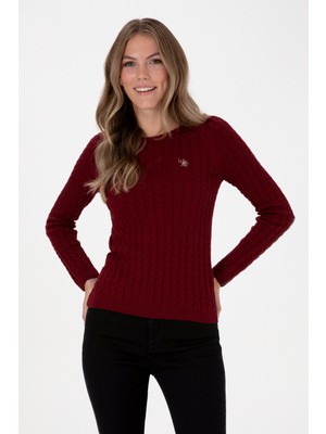U.S. Polo Assn. Kadın Bordo Bisiklet Yaka Basic Kazak 50307728-VR014