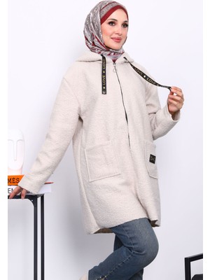İmaj Butik Taş Kapşonlu Cepli Buklet Kaban