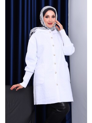İmaj Butik Ekru Kapşonlu Buklet Kaban