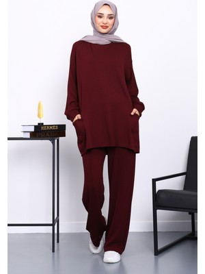 İmaj Butik Mürdüm Yan Cepli Omuz Parçalı Alt Çımalı Modal Takım