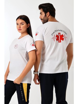 Bilenn Tekstil Paramedik Yuvarlak Yaka Penye Kısa Kol Tshirt - Beyaz