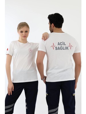 Bilenn Tekstil Acil Sağlık Yuvarlak Yaka Penye Kısa Kol Tshirt - Beyaz