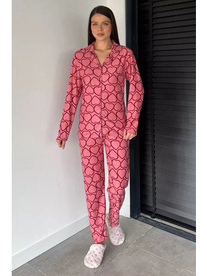 Gülseli Kadın Desenli Ön Düğmeli Uzun Kol Pijama Takımı P-00018757