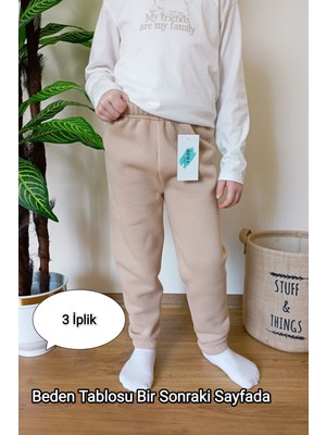 Vip Bera Tekstil Çocuk Vizon 3 Iplik Şardonlu  Paçası Lastikli  Kışlık Eşofman Altı