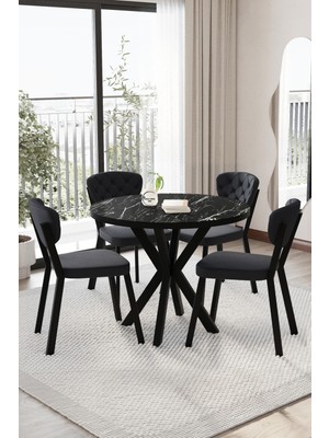 By Orhan Güzel Elma Avangarde Mutfak Masası Takımı Yuvarlak 4 Kişilik Mutfak Yemek Masa Takımı