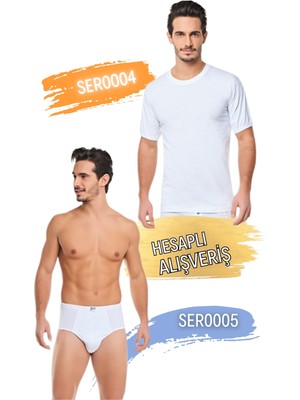 Seher Yıldızı Erkek Kolu Bantlı Sıfır Yaka Atlet ve Slip Külot Takım 6'lı Set (12 Parça) SER0004 - SER0005
